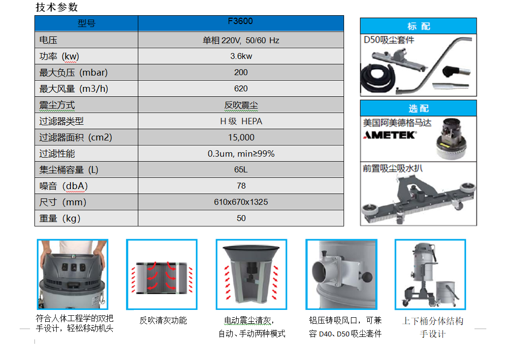 工業吸塵器F3600技術參數