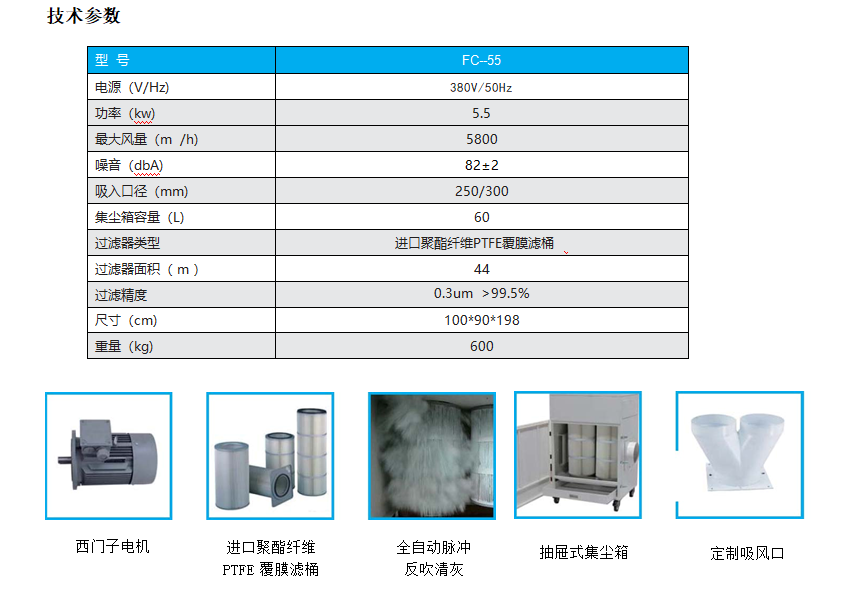工業(yè)集塵器FC-55技術參數(shù)